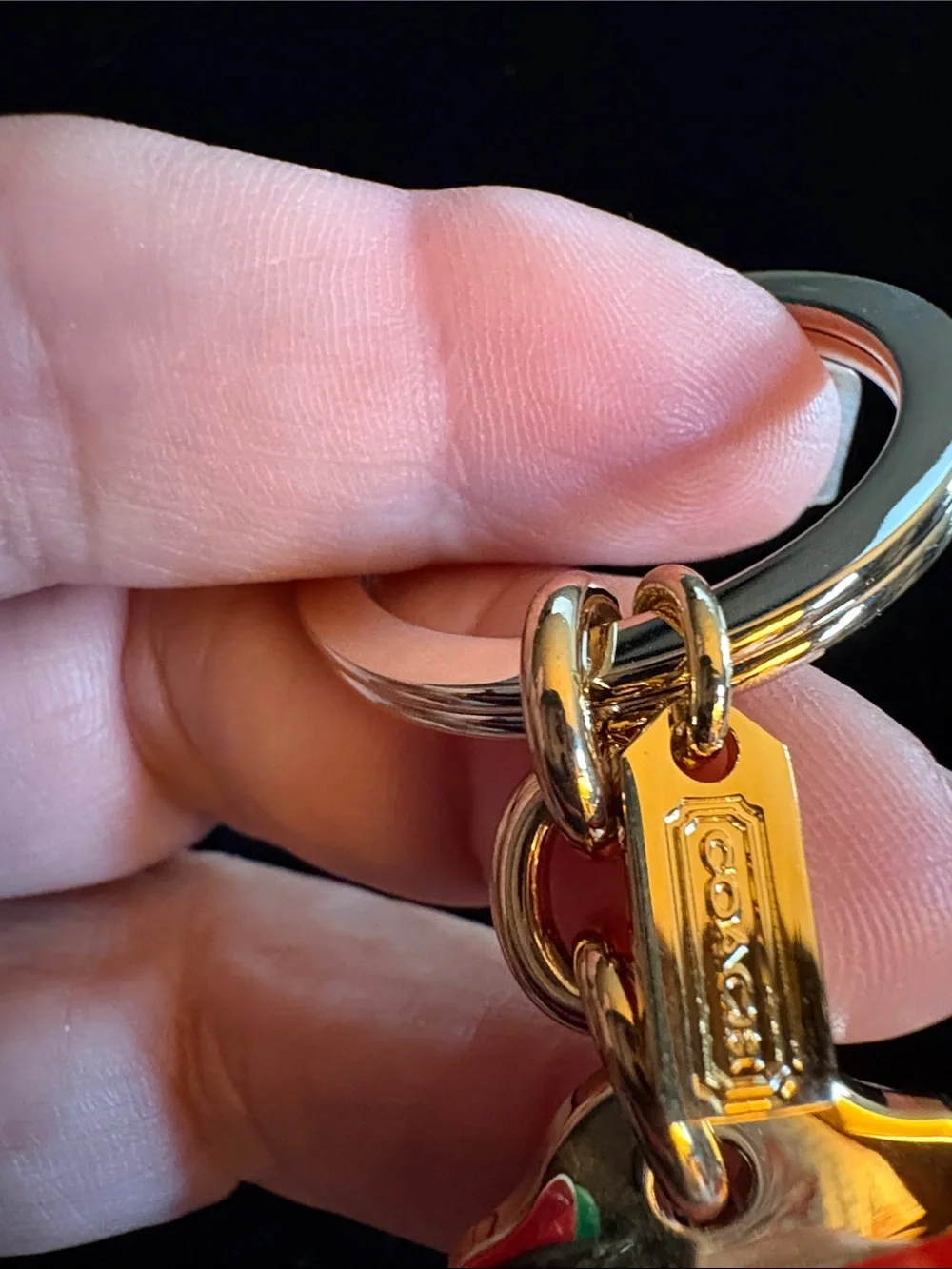 Coach Gold tone with Red and White Logo Tag Keyring